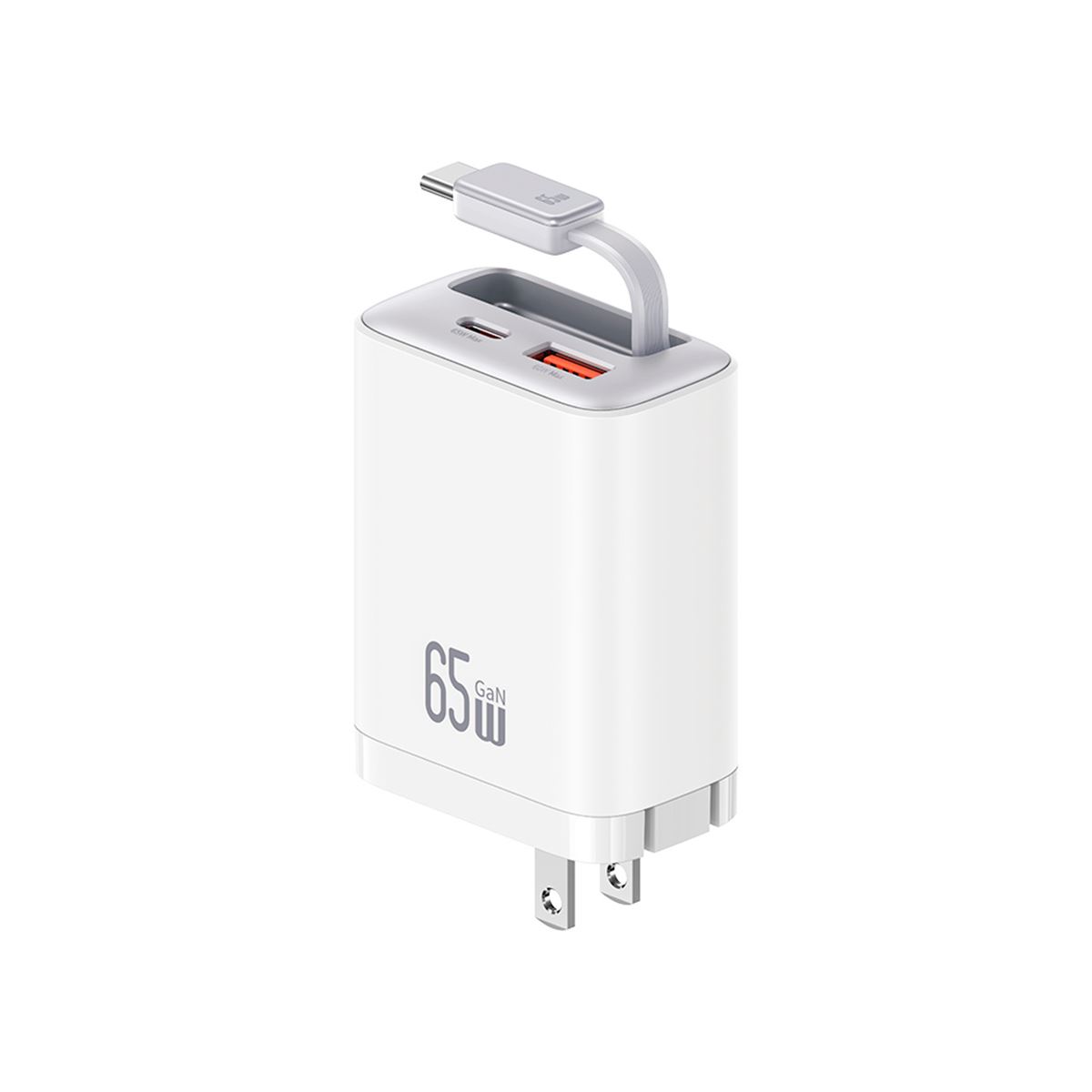 Cargador celular 65W+Cable Retráctil TypeC+Puertos USB+TypeC